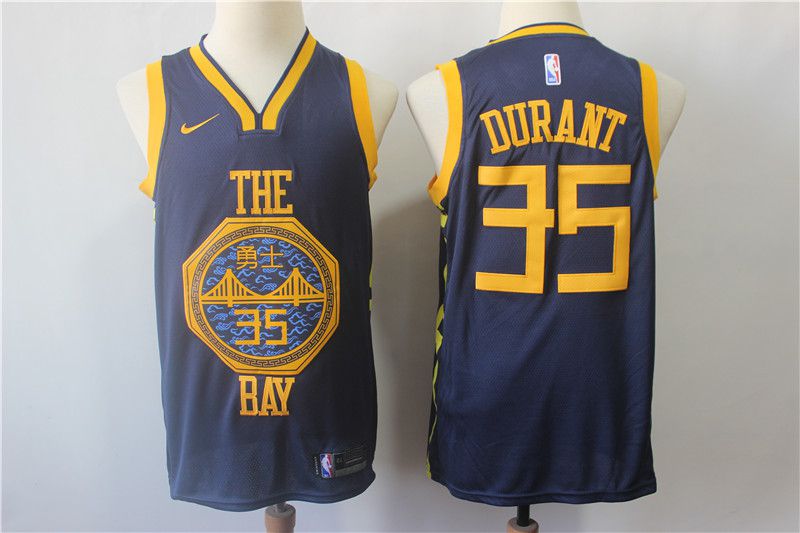 Men Golden State Warriors #35 Durant Blue City Edition Nike Game NBA Jerseys